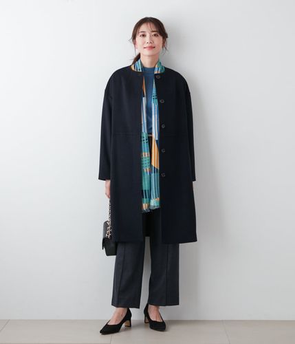 新品未使用 23区 ウィンドシールドコート 44 グレー ノーカラー アンゴラ混 ウールアンゴラベロア ドロップショルダーノーカラーコート(51513160