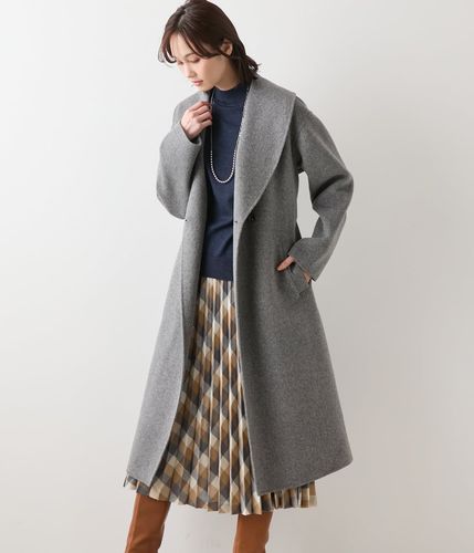 カシミヤ混ビーバー ノーカラーVネックコート(26516301-2025