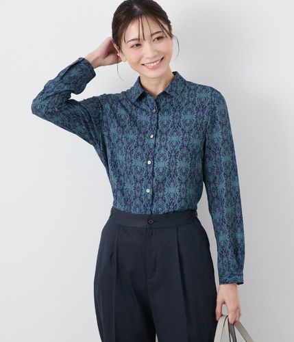 リーフブーケプリント ラッフルスリーブブラウス(51655270-2025