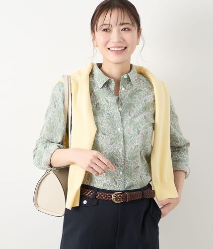 リーフブーケプリント ラッフルスリーブブラウス(51655270-2025