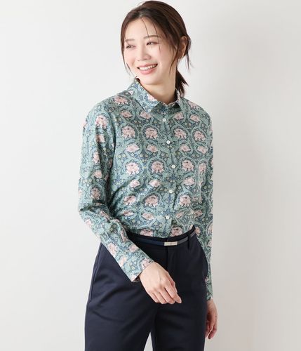 パークス×リバティ　長袖シャツ　スタンドカラー　ケイティアンドミリー　グリーン パークス×リバティ 長袖シャツ スタンドカラー ケイティアンド