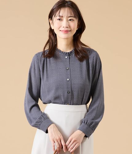 ダイヤドットプリント スタンドネックギャザーブラウス(51648230-2026