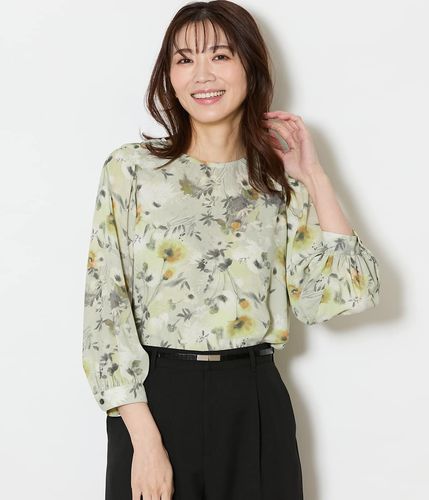 リーフブーケプリント ラッフルスリーブブラウス(51655270-2025