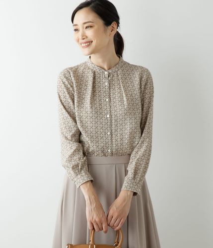 【2024SS】Lohen ホイルプリントブラウス　KHAKI バックシャーリングボイルスキッパーブラウス