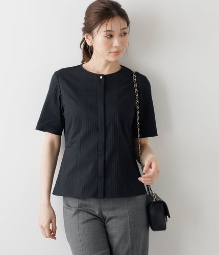 新品アーキarchiビーズ刺繍ペプラムトップスグレージュジャガードニットブラック 51643121-