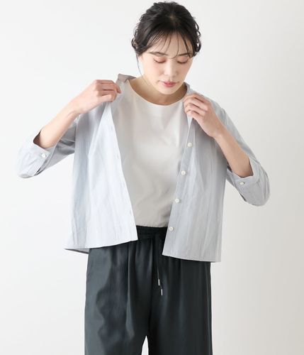 【美品】NEWYORKER✨️ドットシャツブラウス長袖11号Mグレー ドットドビー クレリックカラーシャツ(51615214-2025)｜ファッション