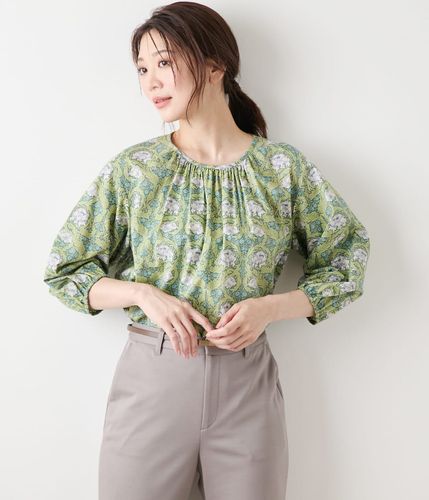 リーフブーケプリント ラッフルスリーブブラウス(51655270-2025