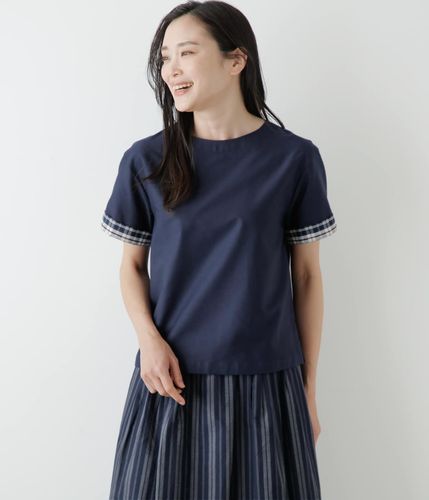 リネン混マドラスチェック ドルマンスリーブブラウス(51655263-2025