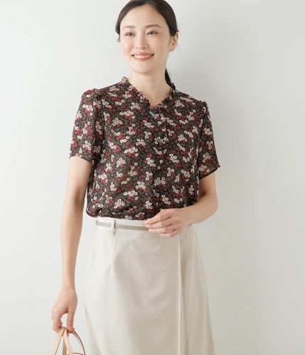 リーフブーケプリント ラッフルスリーブブラウス(51655270-2025