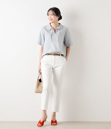 pas de calais ドビーストライプ ギャザーブラウス プルオーバー pas