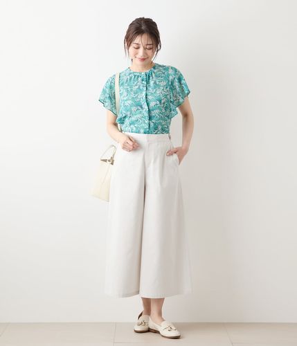 リーフブーケプリント ラッフルスリーブブラウス(51655270-2025