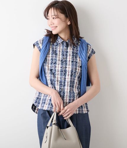 リネン混マドラスチェック ドルマンスリーブブラウス(51655263-2025