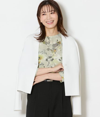 L】【手洗い可能】レーヨンナイロン総針 カラーレスニットジャケット