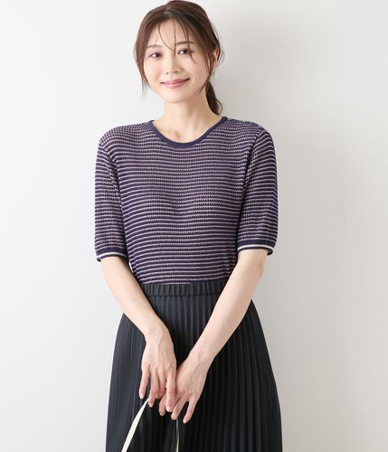 強撚コットン 透かし編み柄ニットポロ(51758651-2026)｜ファッション