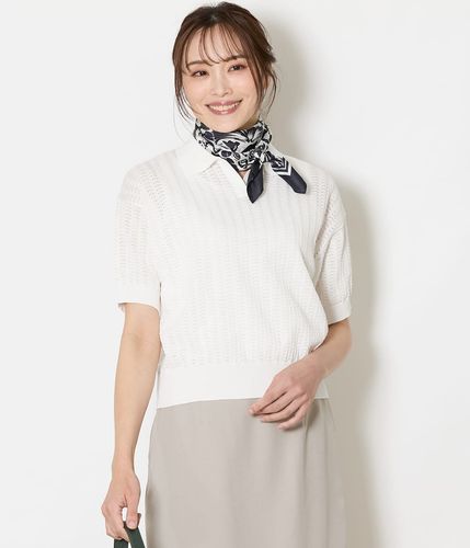 新品未使用☆エトレ☆限定☆ニットポロ 強撚コットン 透かし編み柄ニットポロ(51758651-2026)｜ファッション