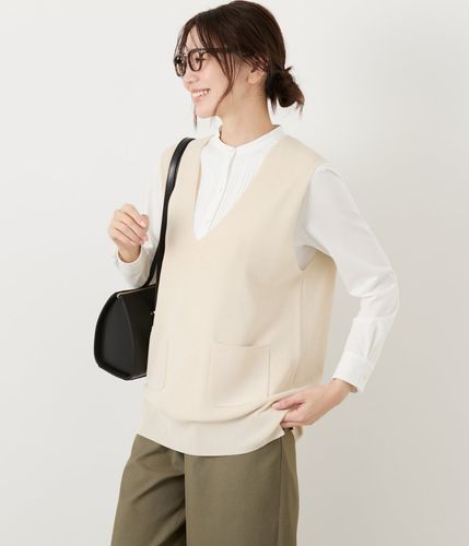 リネンライクワッフル Vネックノースリーブプルオーバー(51725660-2025