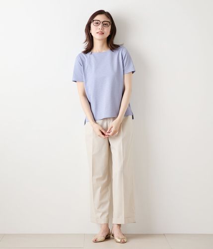 なこ 吸水速乾】格子サッカージャカードシルケット クルーネックカットソー