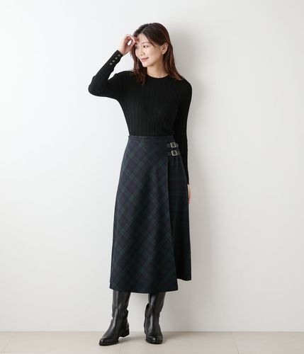 L】ウールブラックウォッチ アシメキルトスカート(54256255-2025