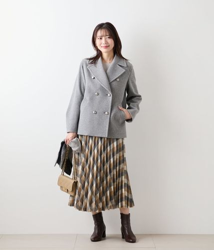 L】エターミンブロックチェック プリーツスカート(54266160-2025