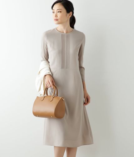 L】ポリエステルソフトクロス 7分袖ボウタイ風ワンピース(54443155