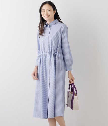 未使用級❤️近年　白タグ MaxMara ストライプシャツワンピース　ネイビー ランダムストライプ 前開き半袖ワンピース(71455006-2025