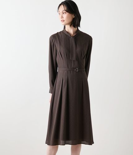 L】ポリエステルソフトクロス 7分袖ボウタイ風ワンピース(54443155