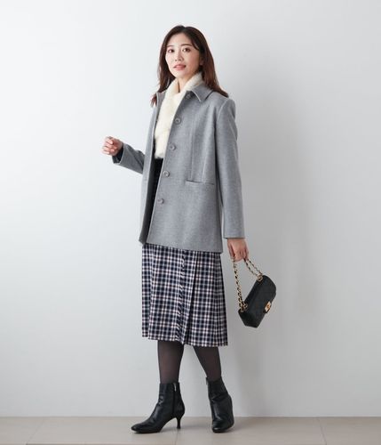 入手困難✨アルベロベロ ノーカラーコート フクロウ 刺繍 切り替え グレー 毛 54553160-