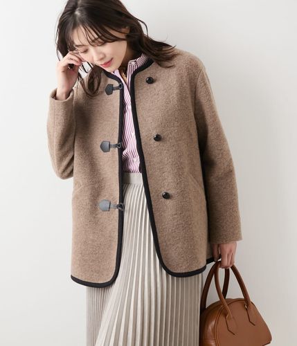 L】ウールアンゴラベロア ショートステンカラーコート(54553160-2024