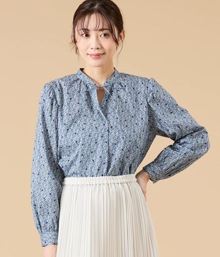 今期即完売‼️ 45R✨ガーゼアンティークフラワープリントのシャーリングブラウス L】ルミナスフラワープリント 8分袖シャーリングブラウス(54618122
