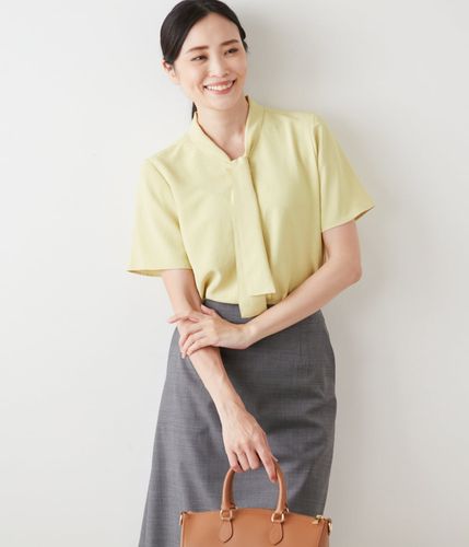 NEWYORKER L-SIZE / ニューヨーカー エルサイズ マルチプルポリ ボウタイ半袖ブラウス L】マルチプルポリ ボウタイ半袖ブラウス(54655352-2025