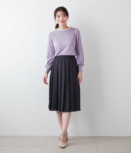 L】【手洗い可能】セルロースウール天竺16G 配色フリルプリーツプル