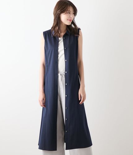 接触冷感】【L】コットンポリエステル天竺 前開きギャザー半袖