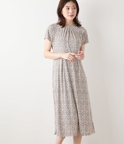 接触冷感】【L】コットンポリエステル天竺 前開きギャザー半袖