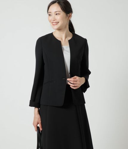 NEWYORKER 2024年モデル チャコール ノーカラージャケット スカート L】ウールシルクピンドット ノーカラージャケット(79112401-2024