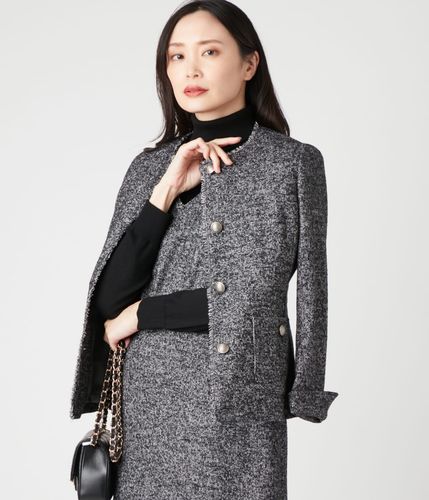 ウールツィード ノーカラーフリンジジャケット(71113410-2024