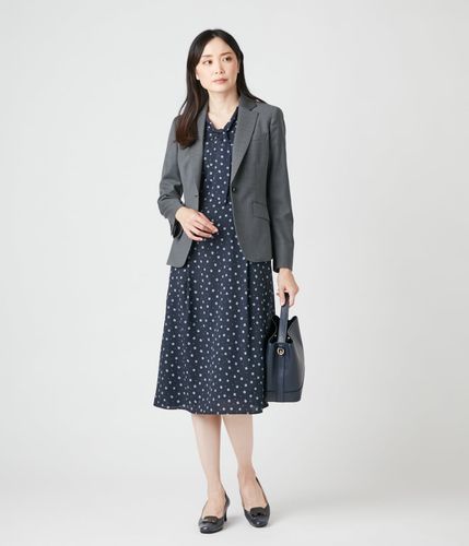 キューブプリント ボウタイ7分袖ワンピース(71443403-2024