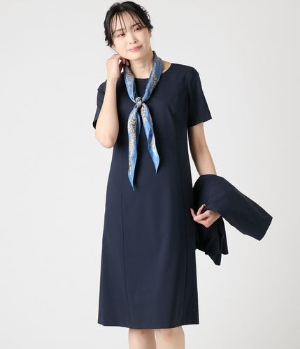 マイクロ千鳥 パネルウエスト切替半袖ワンピース(71455401-2025