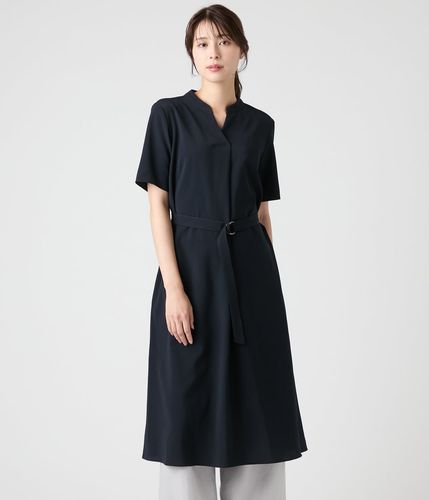 L】ポリエステルソフトクロス 7分袖ボウタイ風ワンピース(54443155