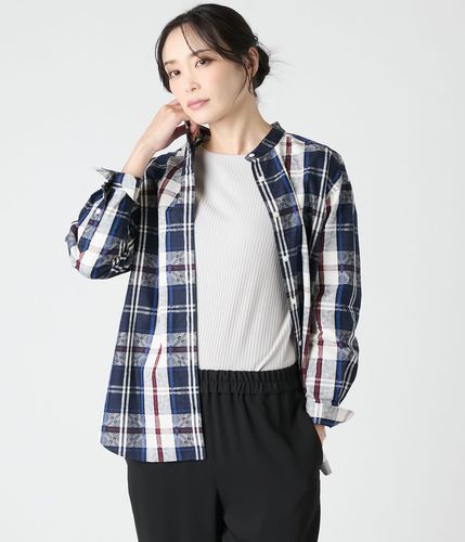 タータンチェック 長袖スタンドカラーシャツ(71616417-2025