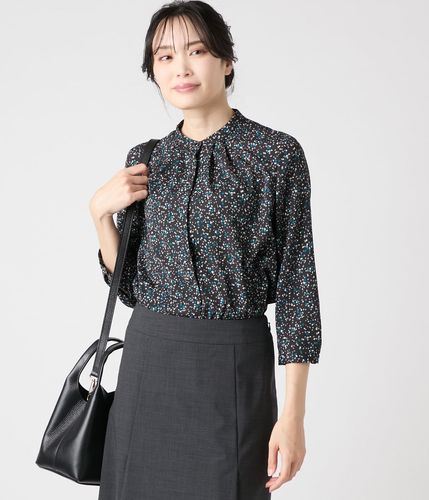 イルミネーションプリント ハイネック七分袖ブラウス(71626412-2025