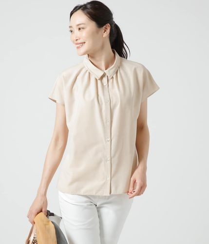 ジオメトリックジャカード ペプラム半袖ブラウス(51643121-2024