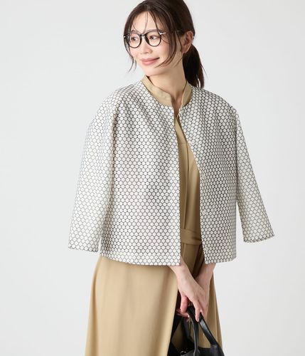 サークルラッセルレース 7分袖クルーネックカーディガン