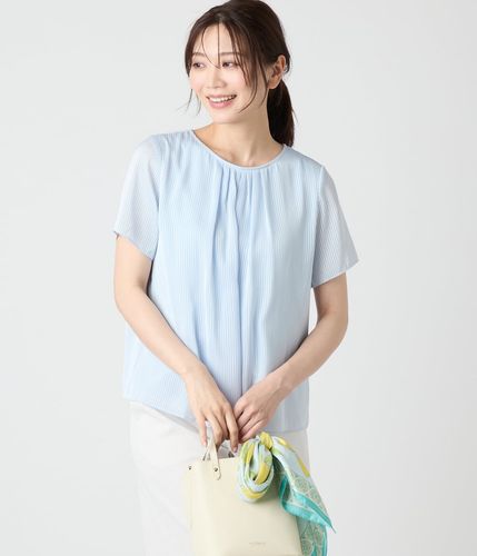 斜めストライプの服 サテンストライプ 半袖カットソープルオーバー(71855911-2025