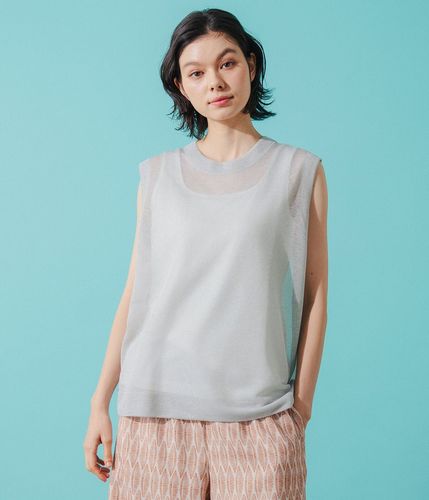 Linen Polyester Yarn レース編みノースリーブニット(37795731-2025