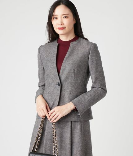 ウールツィード ノーカラーフリンジジャケット(71113410-2024