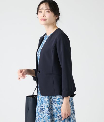 NEW YORKER 2025年モデル ノーカラージャケット パンツ 紺 L】ポリエステルブッチャー ノーカラー1釦ジャケット(79115411-2025