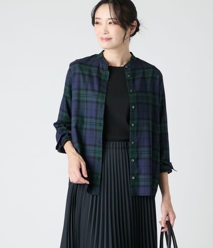 L】タータンチェック 長袖スタンドカラーシャツ(79616417-2025