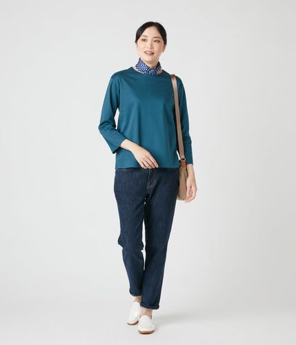 L】コンパクトスムース バックファスナー7分袖Tシャツ(79823908-2024