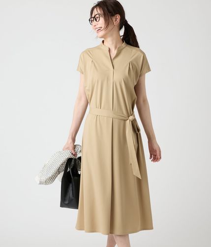 レーヨン ワンピース 半袖ワンピース 45R 接触冷感】コットンポリエステル天竺 前開きギャザー半袖ワンピース