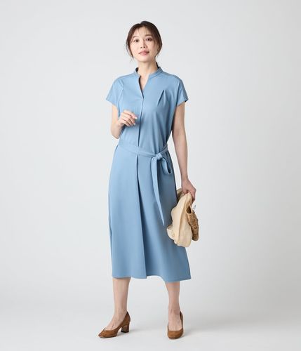 L】レーヨンナイロンジャージー スキッパーフレンチスリーブワンピース